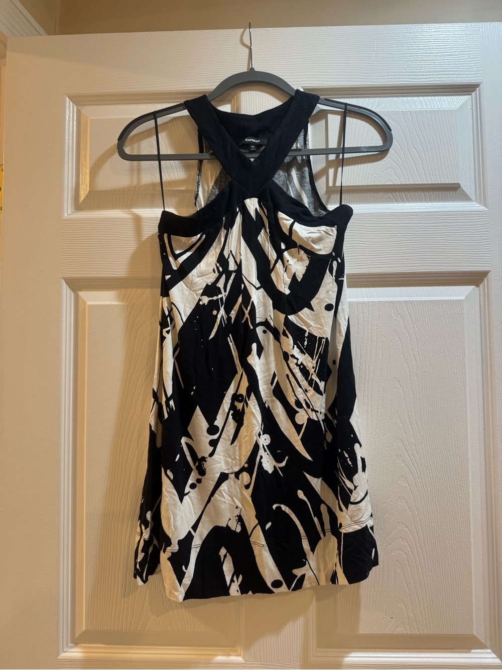 White House Black Market Black and White Abstract Halter Dress